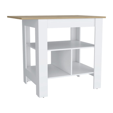 Isla de Cocina Macondo 103x90cm Blanco con Entrepaños - Barras y Muebles Auxiliares | Bylmo
