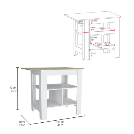 Isla de Cocina Macondo 103x90cm Blanco con Entrepaños - Barras y Muebles Auxiliares | Bylmo