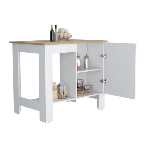 Isla de Cocina Atenea Blanco 103x90cm con Compartimiento y Entrepaños - Barras y Muebles Auxiliares | Bylmo