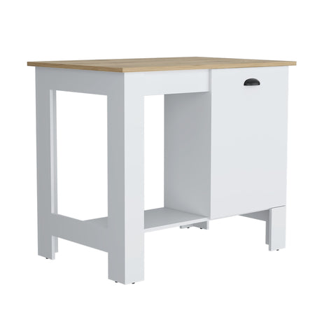 Isla de Cocina Atenea Blanco 103x90cm con Compartimiento y Entrepaños - Barras y Muebles Auxiliares | Bylmo