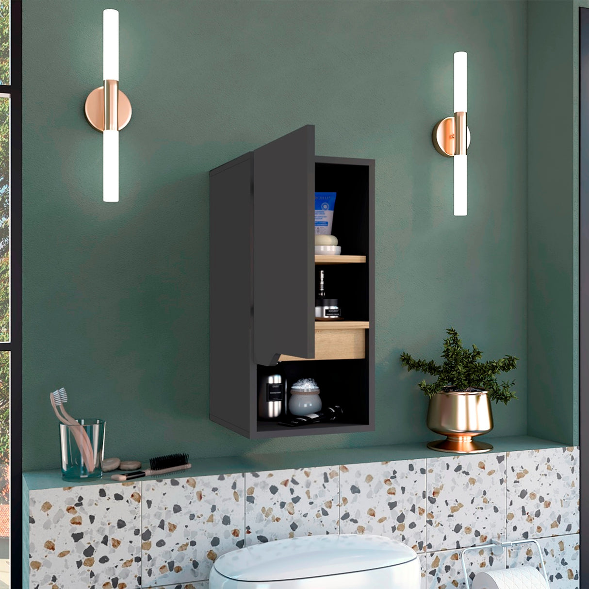 Gabinete de Baño Laurent Plomo 30x62cm Flotante con Una puerta y Entrepaños. - Gabinetes de Baño | Bylmo