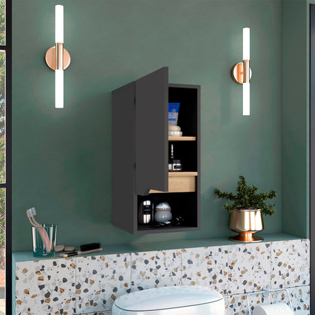 Gabinete de Baño Laurent Plomo 30x62cm Flotante con Una puerta y Entrepaños. - Gabinetes de Baño | Bylmo