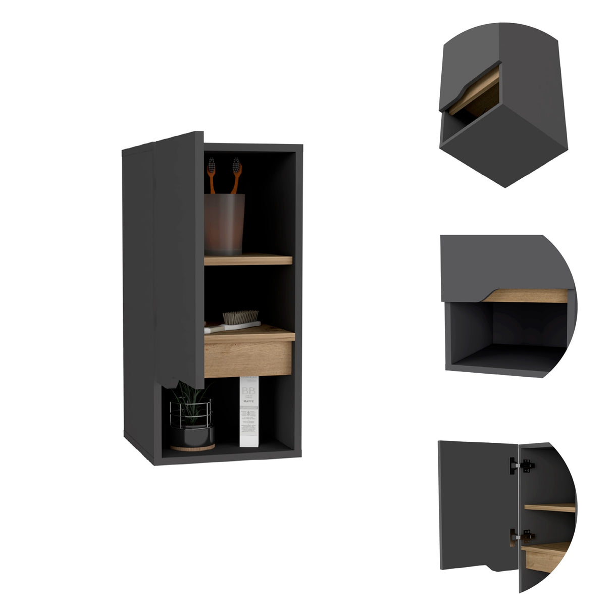 Gabinete de Baño Laurent Plomo 30x62cm Flotante con Una puerta y Entrepaños. - Gabinetes de Baño | Bylmo