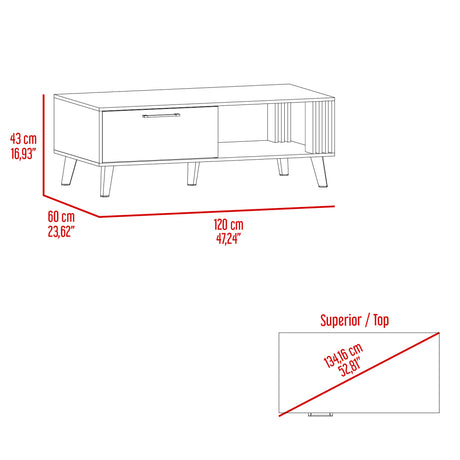 Mesa de Centro Vance Capri 120x43cm con Compartimiento - Mesas de Centro | Bylmo