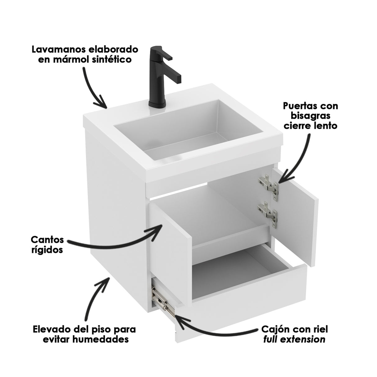 Mueble para Lavamanos MACAO LIFE Blanco 48x57cm con Lavamanos Oslo y Cajones - Muebles para Lavamanos | Bylmo
