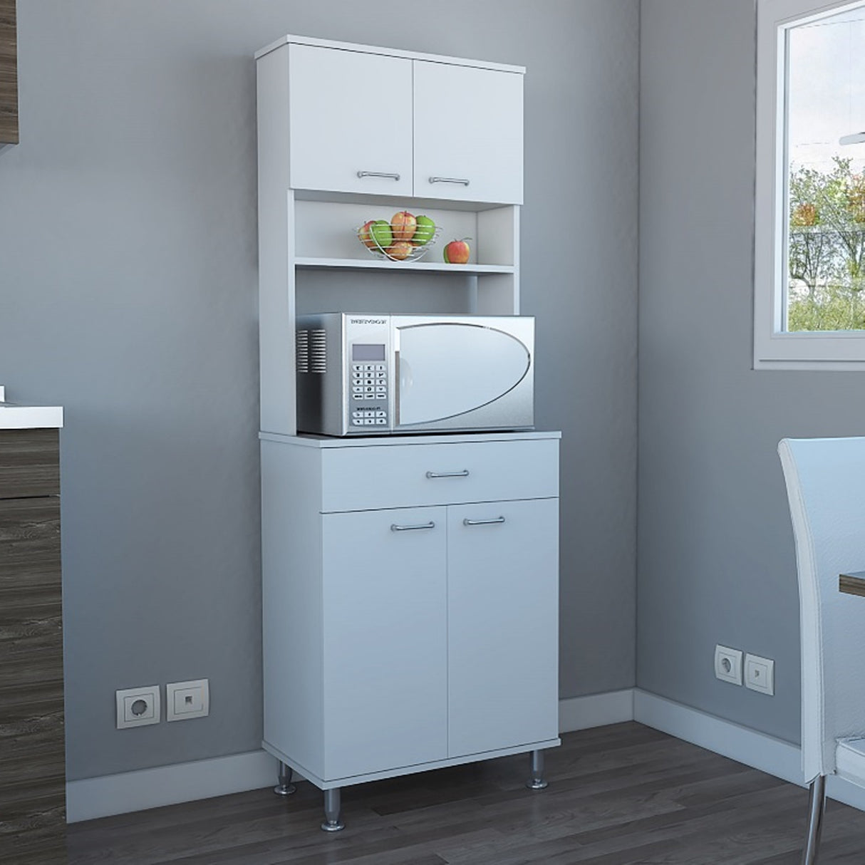 Alacena Polyvalent Blanco 60x169cm con Un Cajón Deslizante - Alacenas y Muebles Microondas | Bylmo