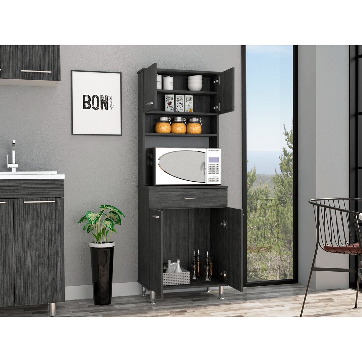 Alacena Della Roble Gris 60x169cm con Un Cajón - Alacenas y Muebles Microondas | Bylmo