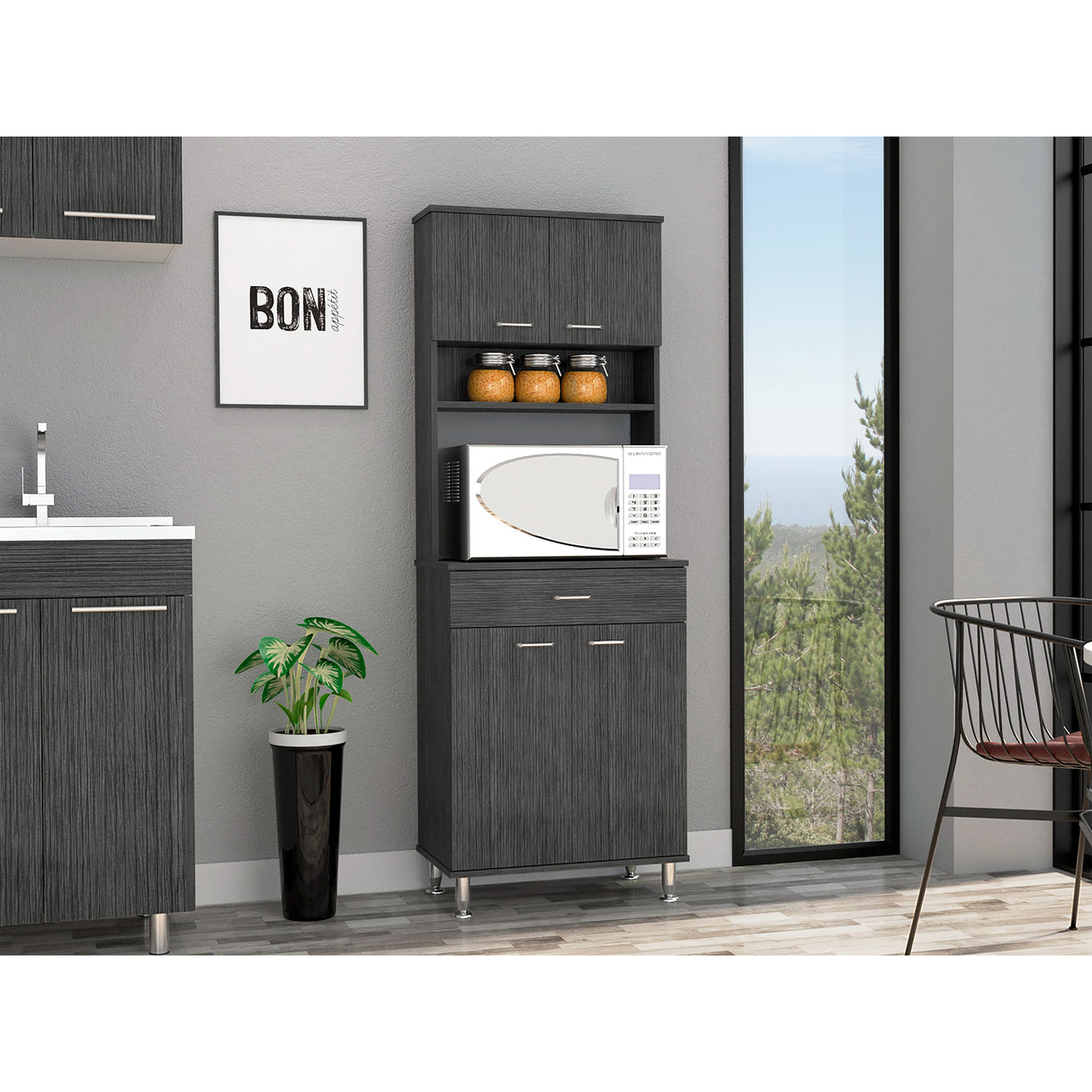 Alacena Della Roble Gris 60x169cm con Un Cajón - Alacenas y Muebles Microondas | Bylmo