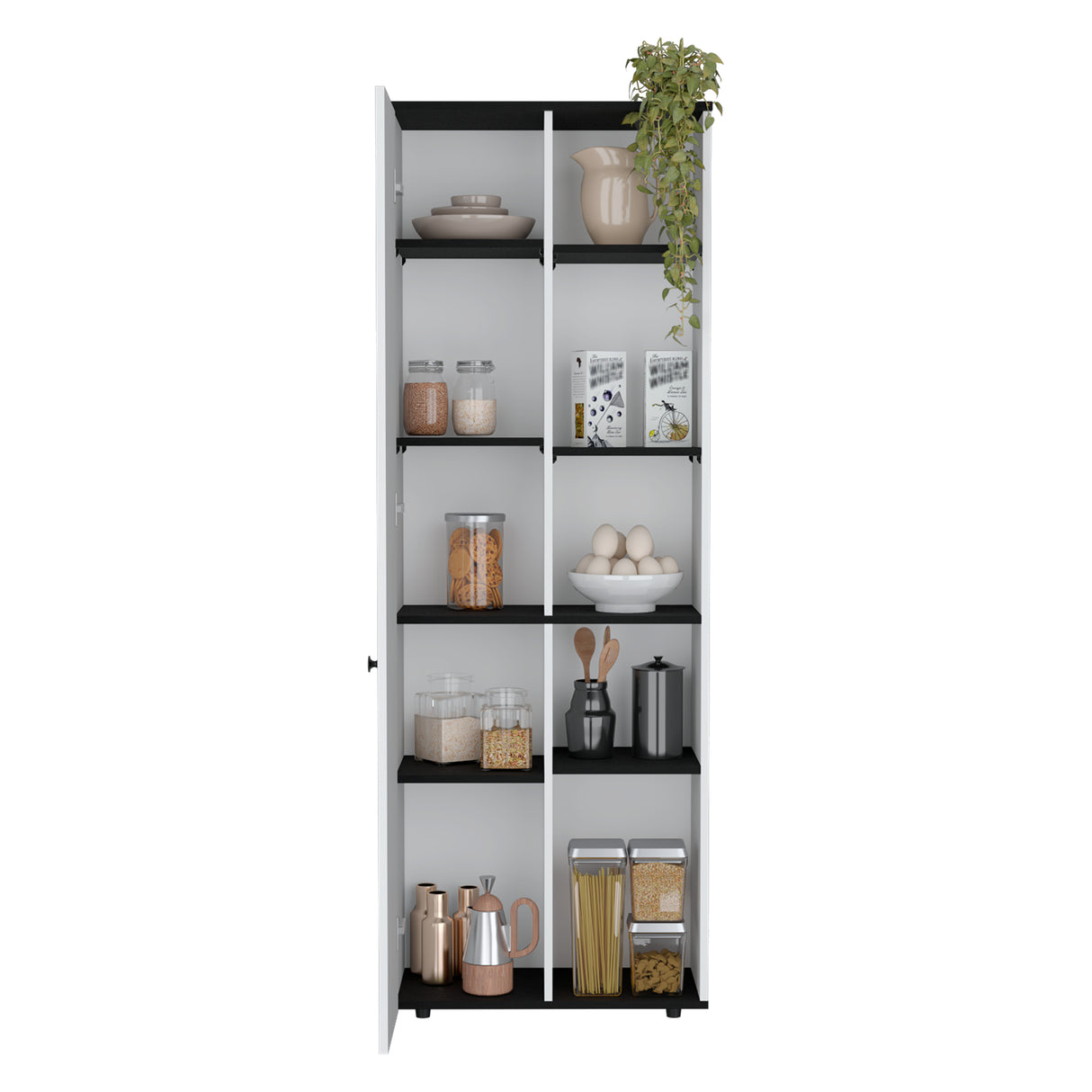 Alacena Hoyt Blanco con Bordes Negros 60x170cm de Pared con Una Puerta - Alacenas y Muebles Microondas | Bylmo