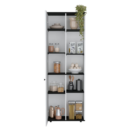 Alacena Hoyt Blanco con Bordes Negros 60x170cm de Pared con Una Puerta - Alacenas y Muebles Microondas | Bylmo
