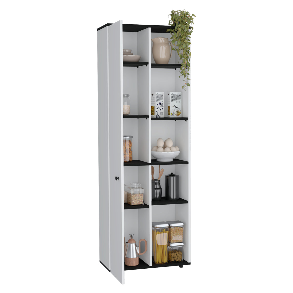 Alacena Hoyt Blanco con Bordes Negros 60x170cm de Pared con Una Puerta - Alacenas y Muebles Microondas | Bylmo