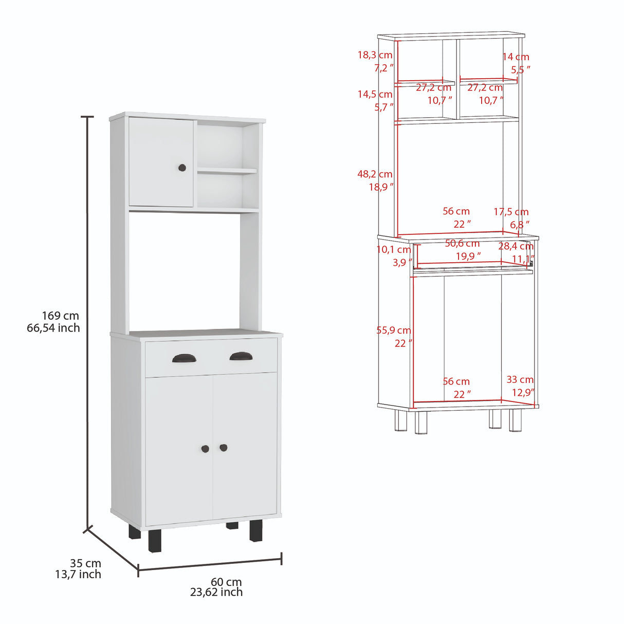 Alacena Salem Blanco 60x168.9cm con Un Cajón - Alacenas y Muebles Microondas | Bylmo