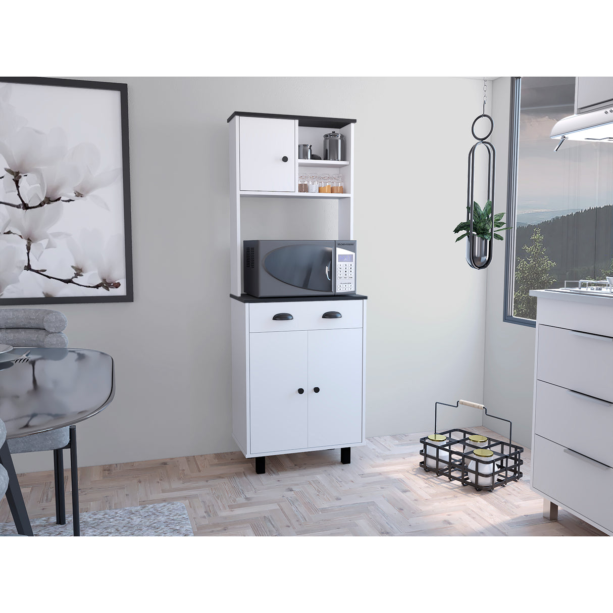 Alacena Salem Blanco con Negro 60x168.9cm con Un Cajón - ALACENAS Y MUEBLES MICROONDAS | Bylmo