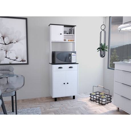 Alacena Salem Blanco con Negro 60x168.9cm con Un Cajón - ALACENAS Y MUEBLES MICROONDAS | Bylmo