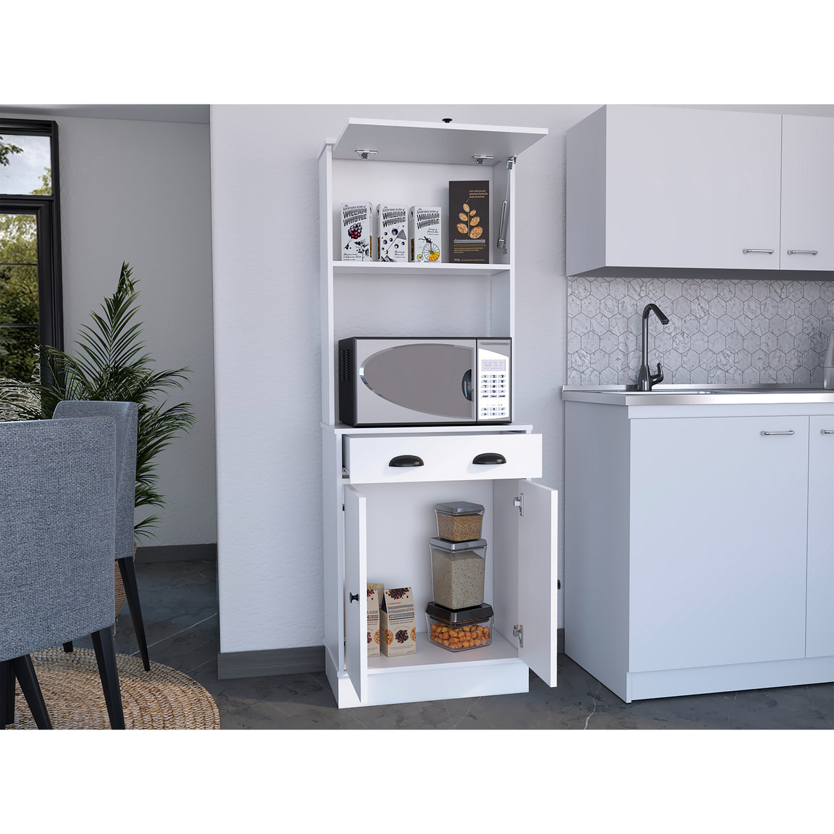 Alacena Tampa Blanco 60x168.4cm con Un Cajón - Alacenas y Muebles Microondas | Bylmo