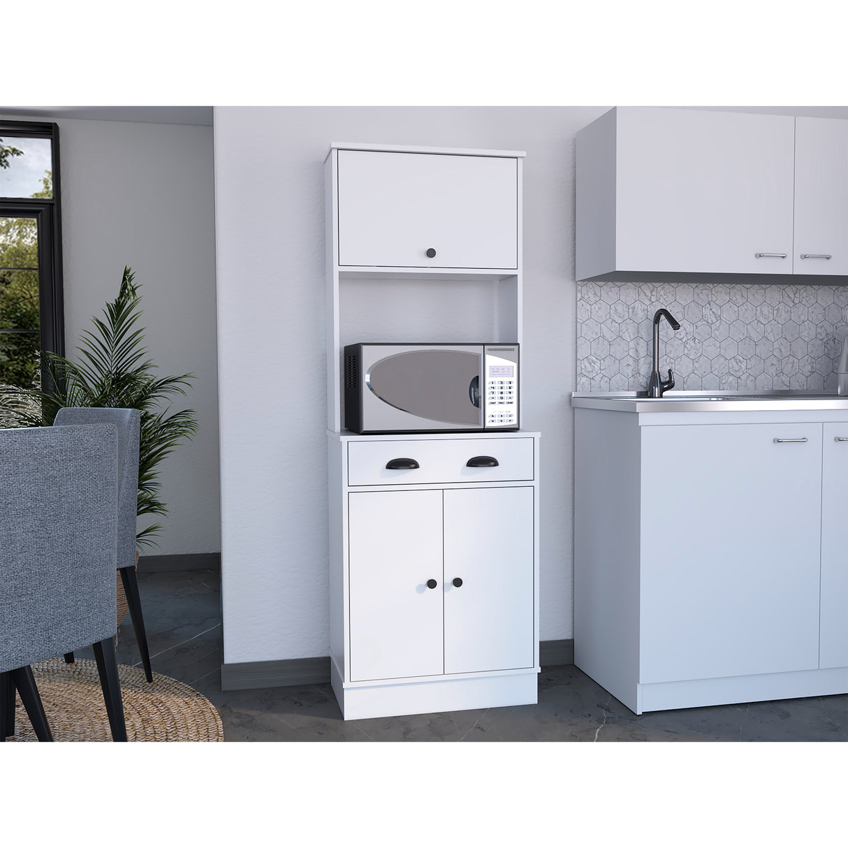 Alacena Tampa Blanco 60x168.4cm con Un Cajón - Alacenas y Muebles Microondas | Bylmo