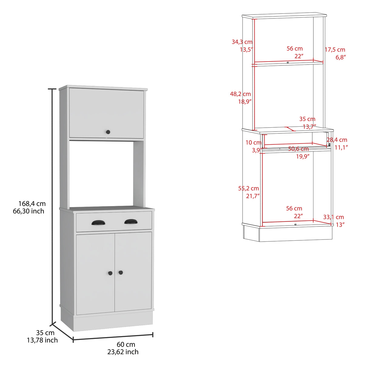 Alacena Tampa Blanco 60x168.4cm con Un Cajón - Alacenas y Muebles Microondas | Bylmo
