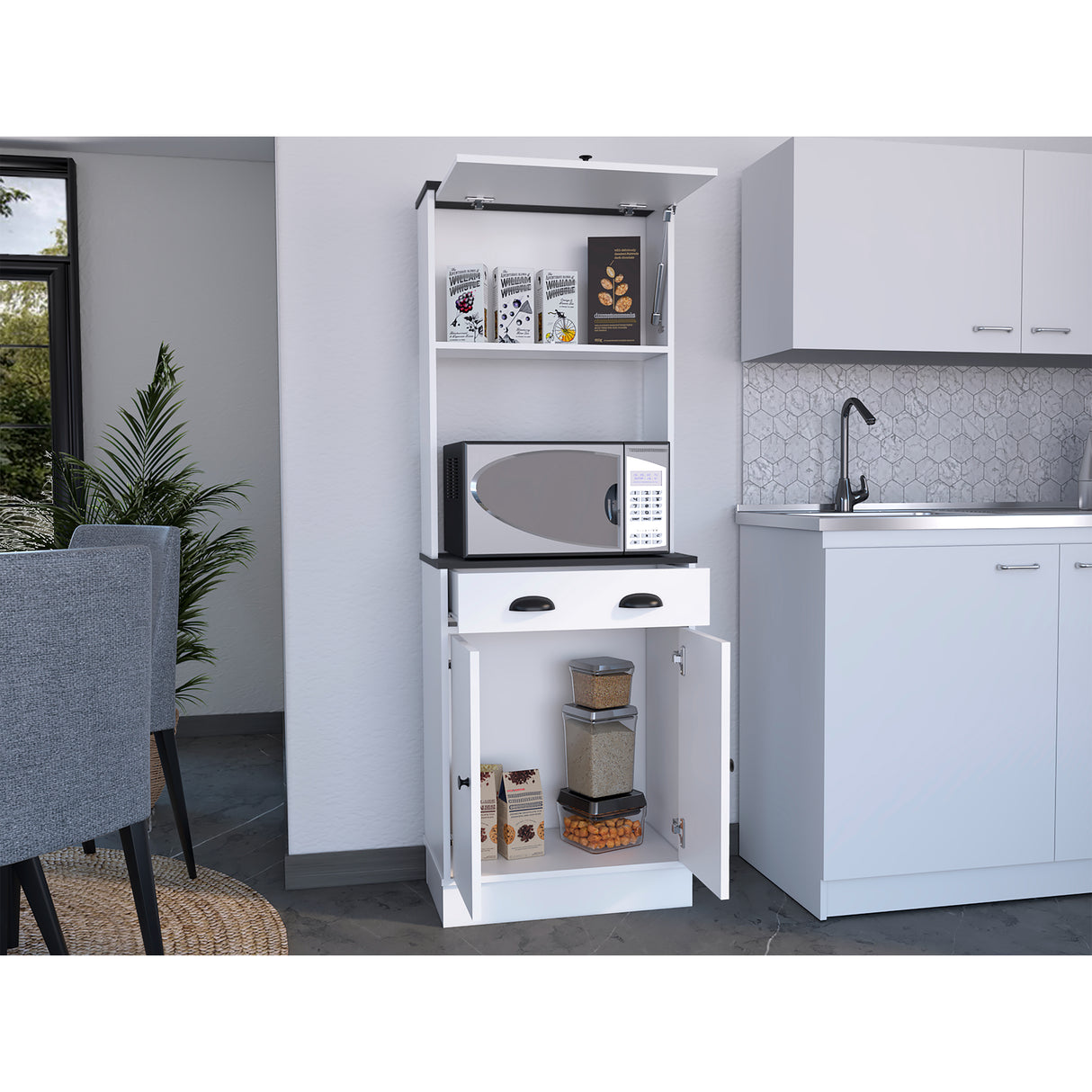 Alacena Tampa Blanco con Negro 60x168.4cm con Un Cajón - ALACENAS Y MUEBLES MICROONDAS | Bylmo