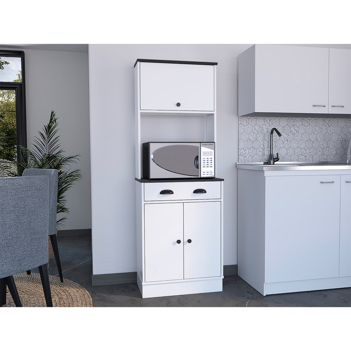 Alacena Tampa Blanco con Negro 60x168.4cm con Un Cajón - ALACENAS Y MUEBLES MICROONDAS | Bylmo