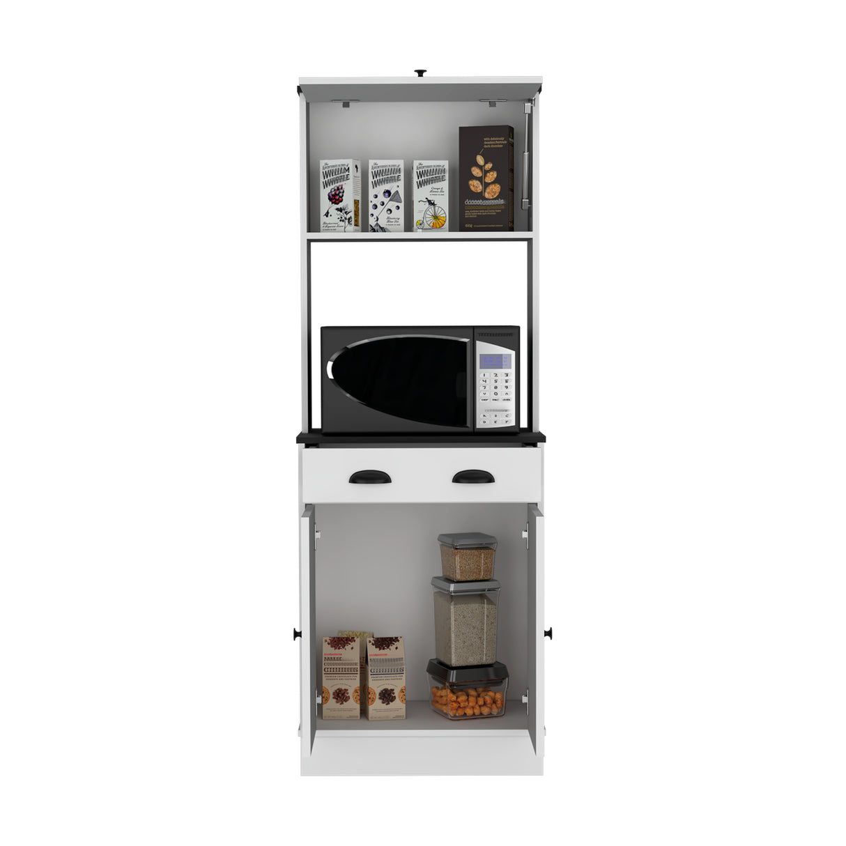 Alacena Tampa Blanco con Negro 60x168.4cm con Un Cajón - ALACENAS Y MUEBLES MICROONDAS | Bylmo