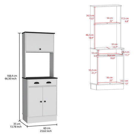 Alacena Tampa Blanco con Negro 60x168.4cm con Un Cajón - ALACENAS Y MUEBLES MICROONDAS | Bylmo