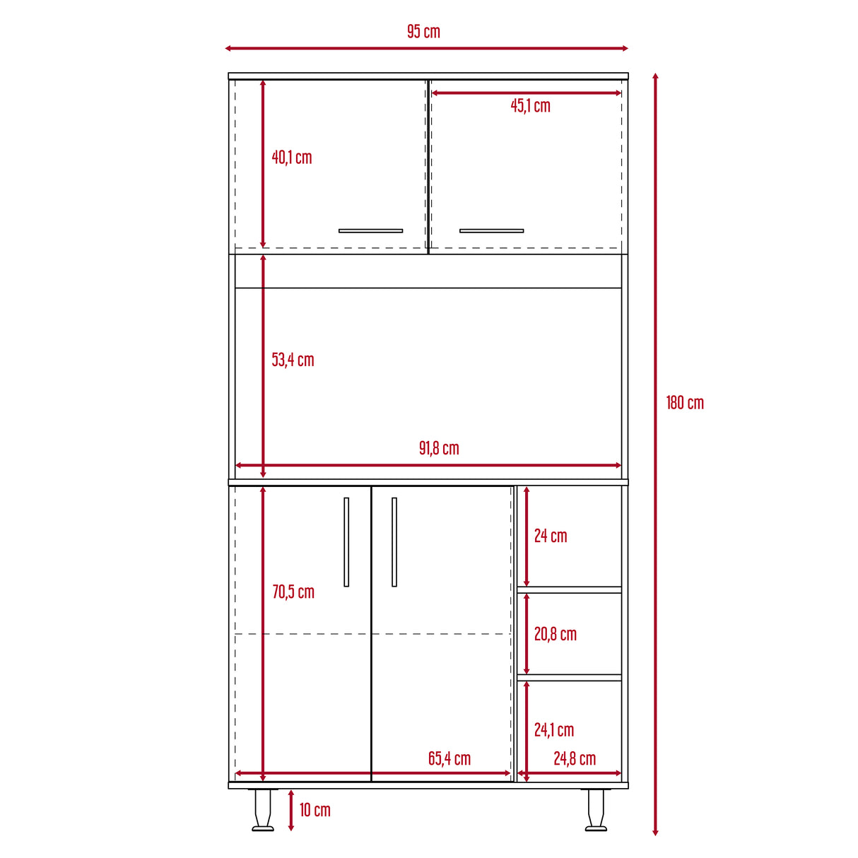 Alacena Provi Blanco 95x180cm con Cuatro Puertas - Alacenas y Muebles Microondas | Bylmo