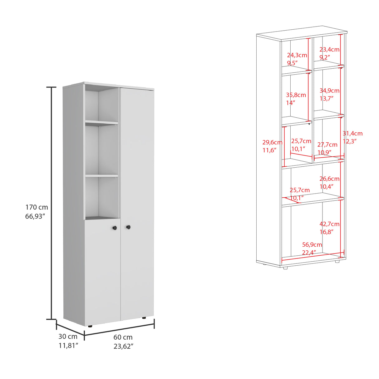 Alacena Konik Blanco 60x170cm con Dos Puertas - Alacenas y Muebles Microondas | Bylmo