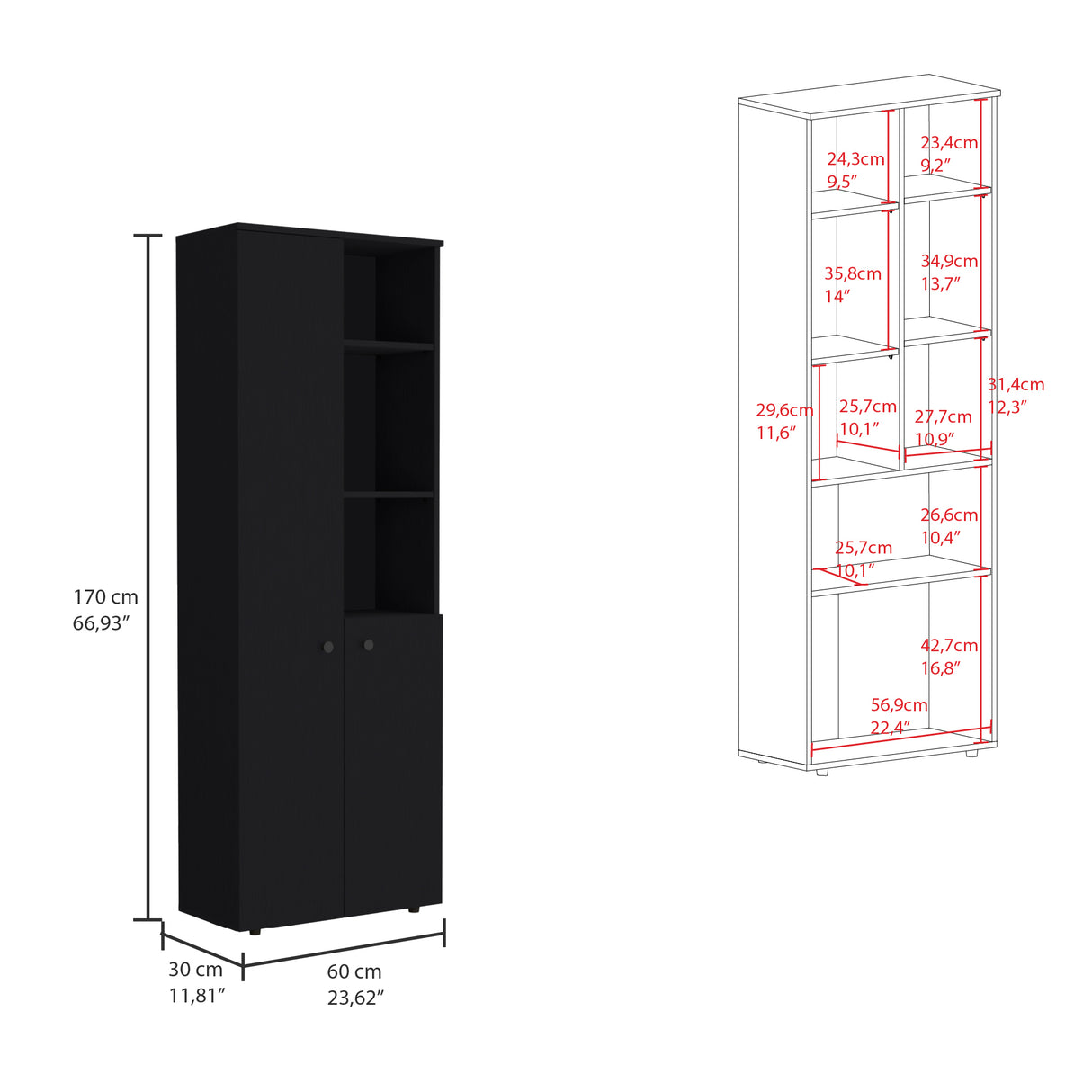 Alacena Konik Wengue 60x170cm con Dos Puertas - Alacenas y Muebles Microondas | Bylmo