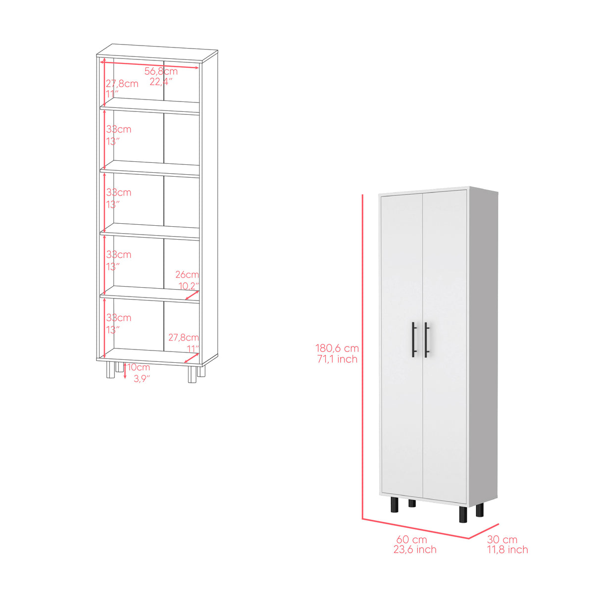 Alacena Nápoles Blanco 60x180cm con Dos Puertas - Alacenas y Muebles Microondas | Bylmo