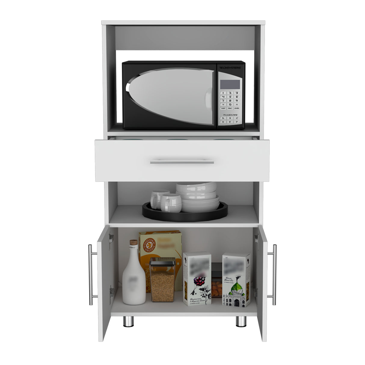 Mueble Microondas Worland Blanco 2 Puertas 62x122cm con Un Cajón - Alacenas y Muebles Microondas | Bylmo