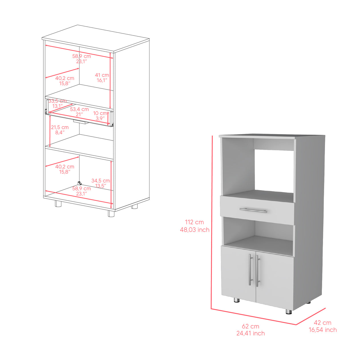 Mueble Microondas Worland Blanco 2 Puertas 62x122cm con Un Cajón - Alacenas y Muebles Microondas | Bylmo