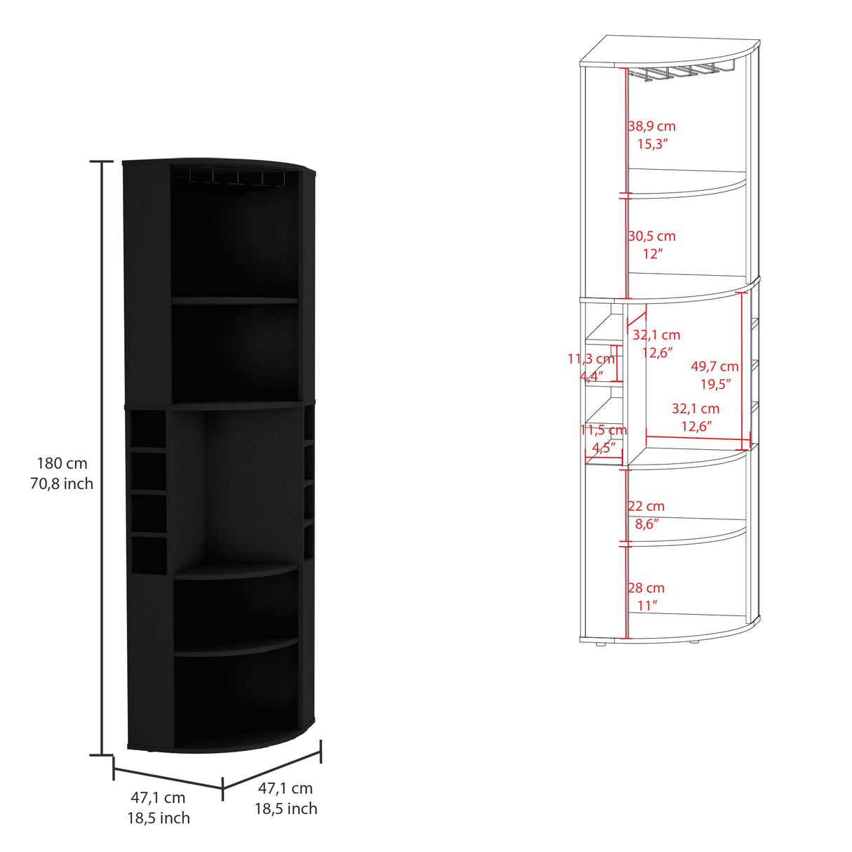 Bar Esquinero Oban Wengue 47.1x180cm con Portacopasy Portabotellas - BARES | Bylmo