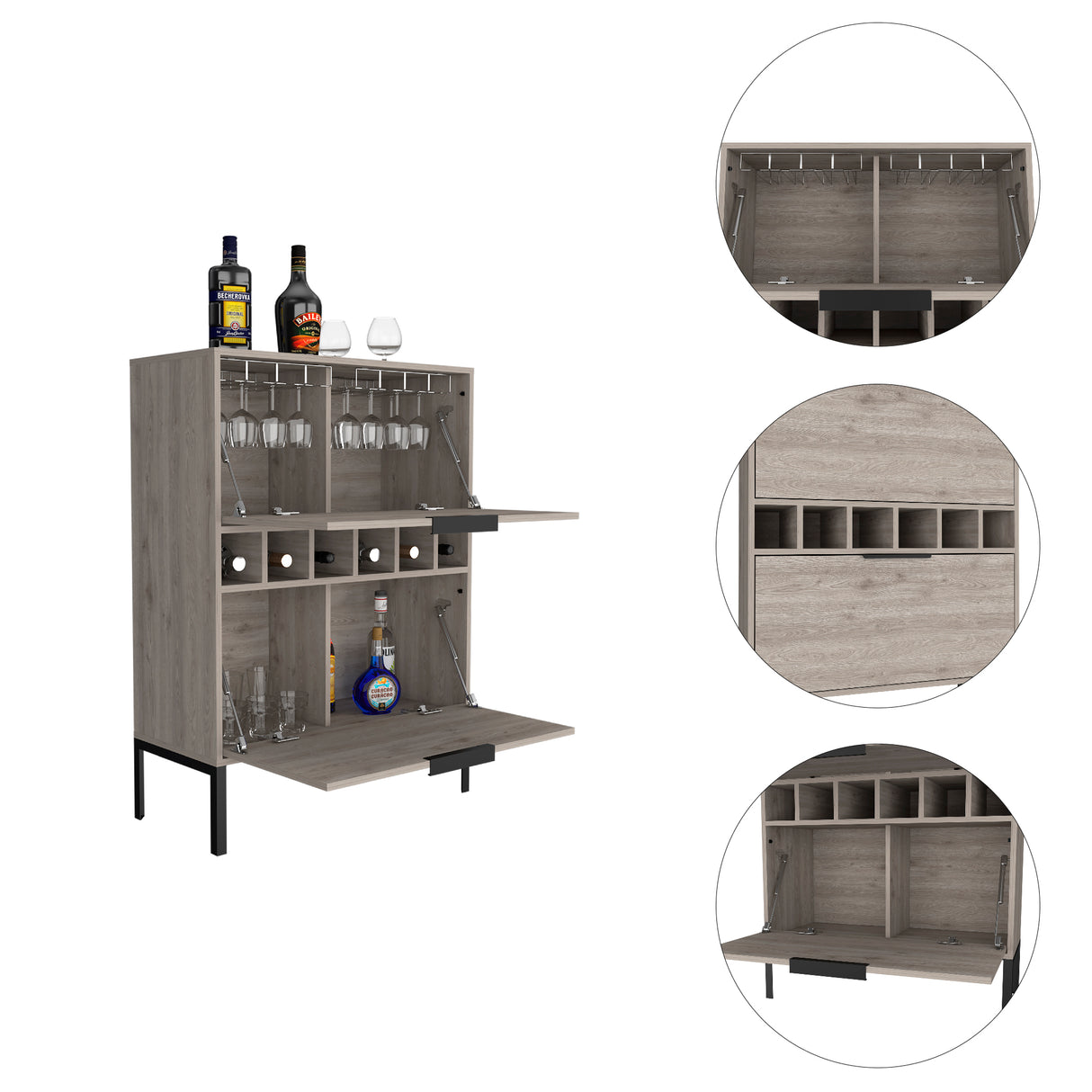 Bar Lyrata Ceniza 80x110cm con Portacopas y Portabotellas - Bares | Bylmo
