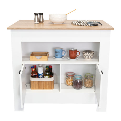 Isla de Cocina Arlet Blanco 103x89.9cm con Entrepaños y Compartimientos - Barras y Muebles Auxiliares | Bylmo