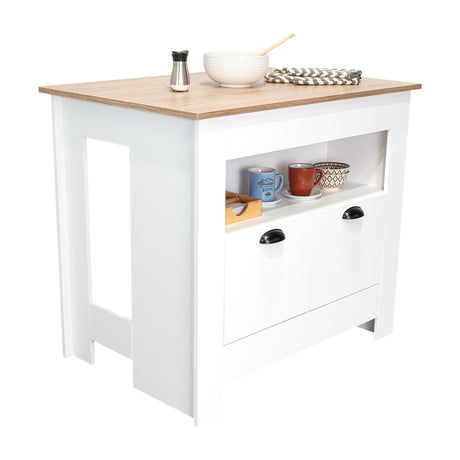 Isla de Cocina Arlet Blanco 103x89.9cm con Entrepaños y Compartimientos - Barras y Muebles Auxiliares | Bylmo