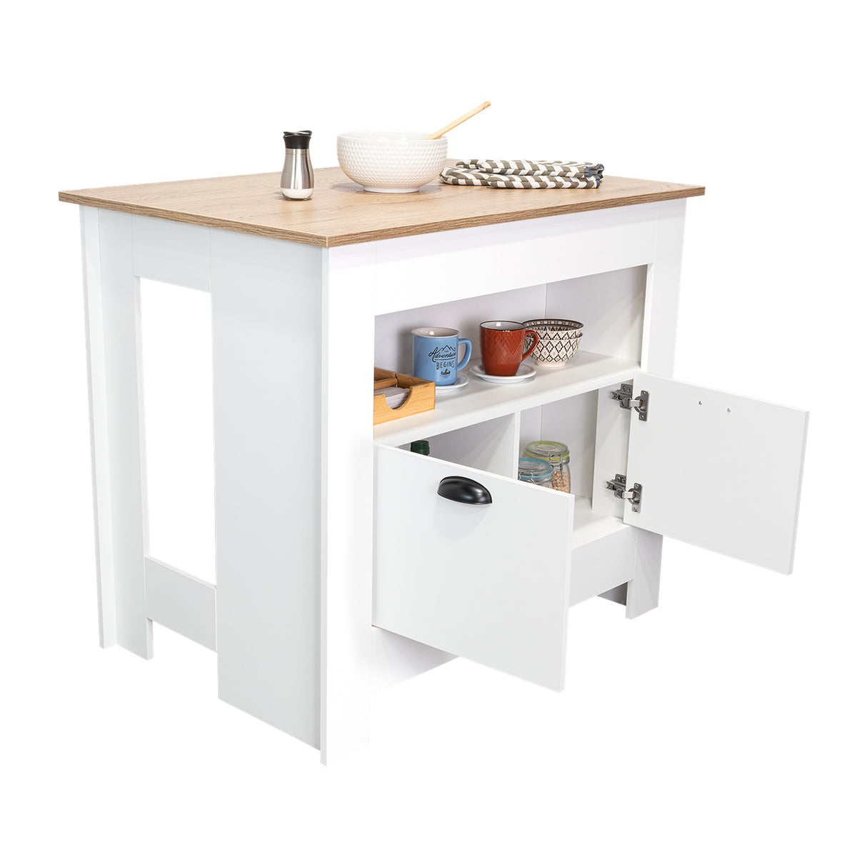 Isla de Cocina Arlet Blanco 103x89.9cm con Entrepaños y Compartimientos - Barras y Muebles Auxiliares | Bylmo