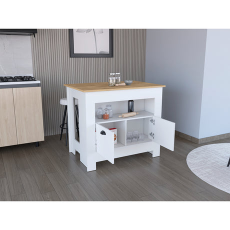 Isla de Cocina Arlet Blanco 103x89.9cm con Entrepaños y Compartimientos - Barras y Muebles Auxiliares | Bylmo