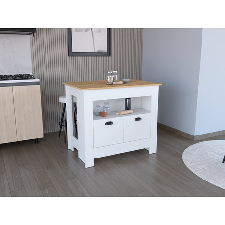 Isla de Cocina Arlet Blanco 103x89.9cm con Entrepaños y Compartimientos - Barras y Muebles Auxiliares | Bylmo