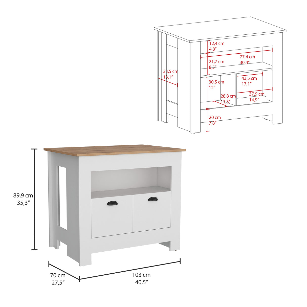 Isla de Cocina Arlet Blanco 103x89.9cm con Entrepaños y Compartimientos - Barras y Muebles Auxiliares | Bylmo
