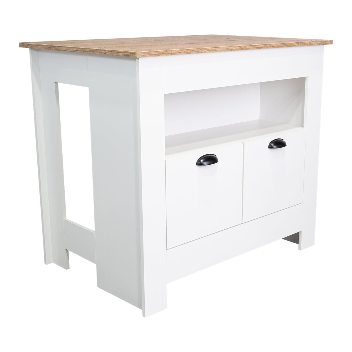 Isla de Cocina Arlet Blanco 103x89.9cm con Entrepaños y Compartimientos - Barras y Muebles Auxiliares | Bylmo