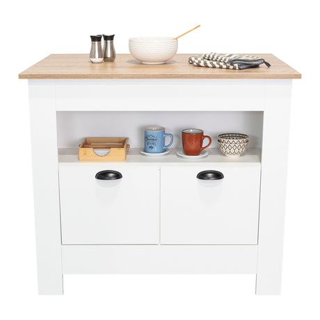 Isla de Cocina Arlet Blanco 103x89.9cm con Entrepaños y Compartimientos - Barras y Muebles Auxiliares | Bylmo