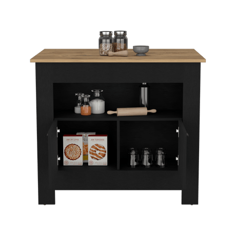 Isla de Cocina Arlet Wengue 103x89.9cm con Entrepaños y Compartimientos - Barras y Muebles Auxiliares | Bylmo