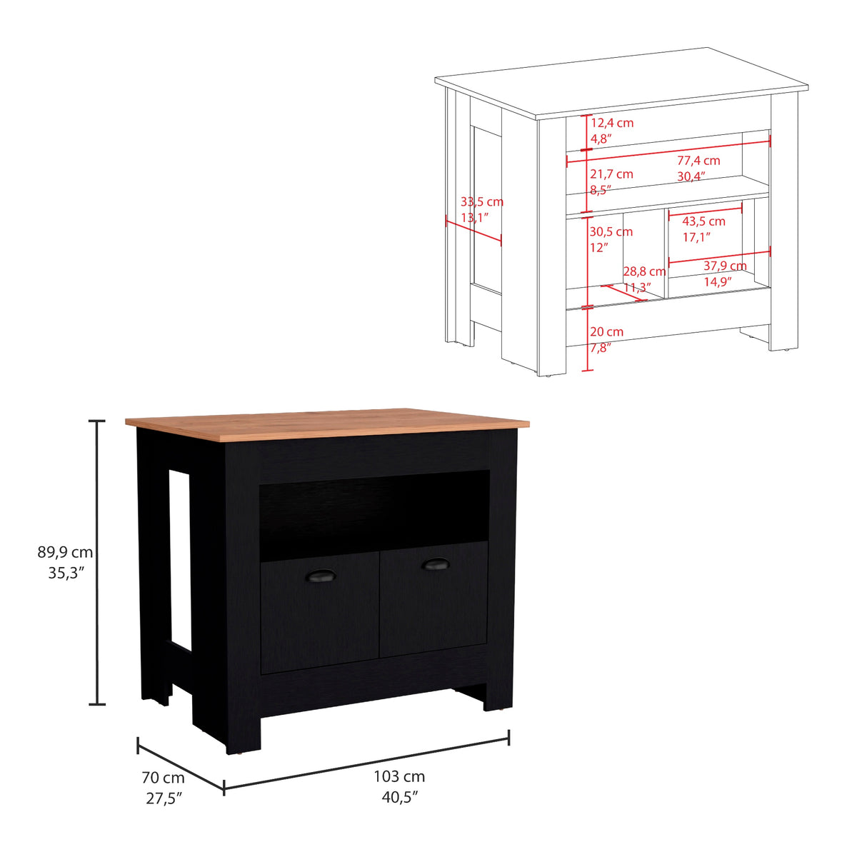 Isla de Cocina Arlet Wengue 103x89.9cm con Entrepaños y Compartimientos - Barras y Muebles Auxiliares | Bylmo