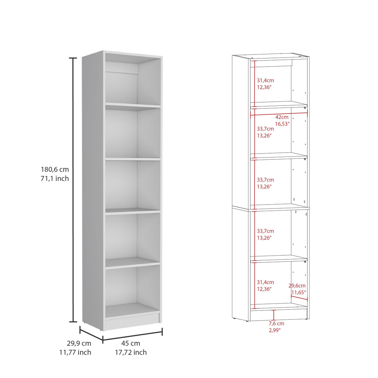 Biblioteca Lib Home XS Blanca 45x180.6cm con Cuatro Entrepaños - BIBLIOTECAS Y ESTANTERIAS | Bylmo
