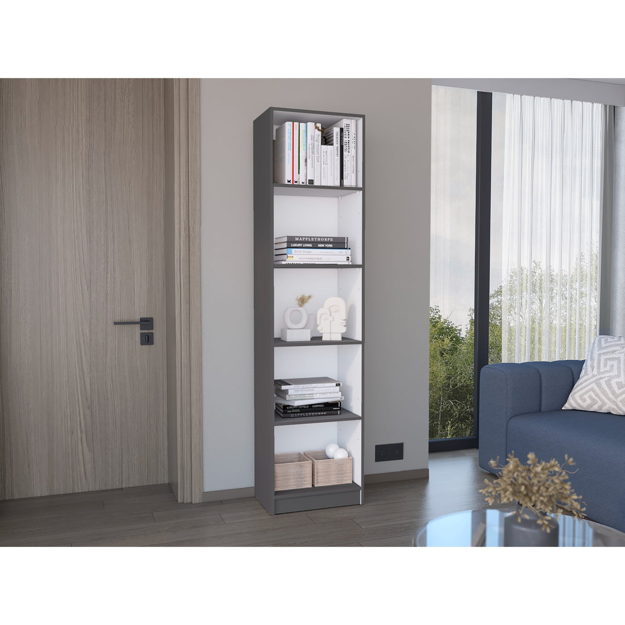 Biblioteca Home XS Plomo 45x180.6cm con Cuatro Entrepaños - Bibliotecas y Estanterías | Bylmo