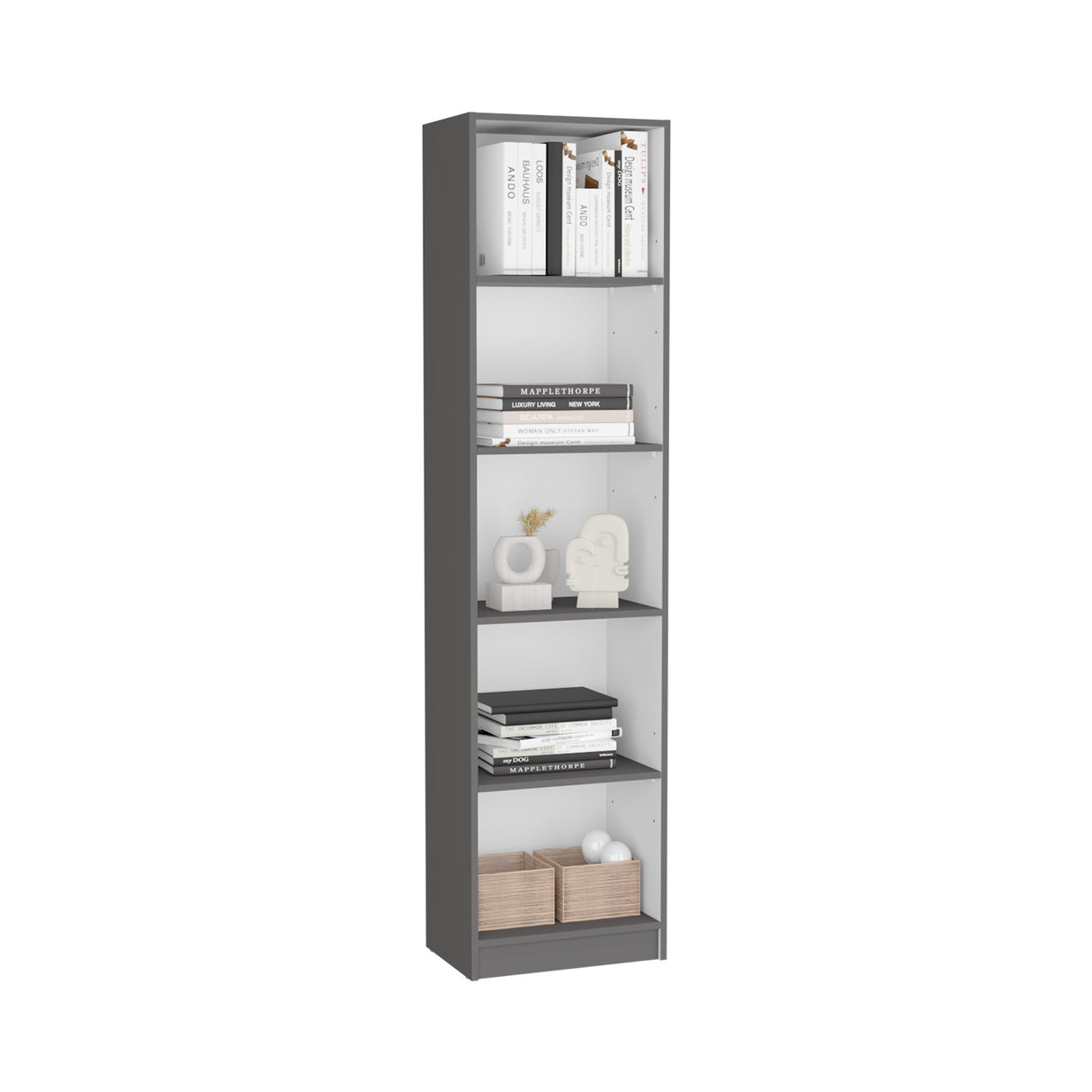 Biblioteca Home XS Plomo 45x180.6cm con Cuatro Entrepaños - Bibliotecas y Estanterías | Bylmo