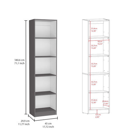 Biblioteca Home XS Plomo 45x180.6cm con Cuatro Entrepaños - Bibliotecas y Estanterías | Bylmo