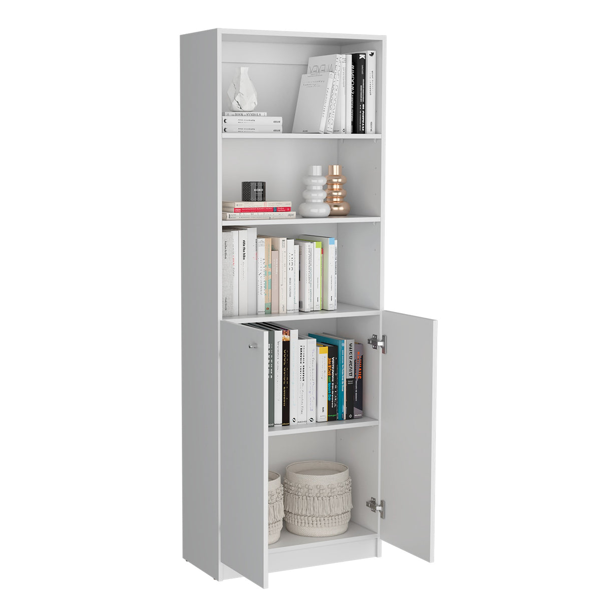 Estantería Home Blanca 62.8x180.6cm con Puertas y Cuatro Entrepaños - Bibliotecas y Estanterías | Bylmo