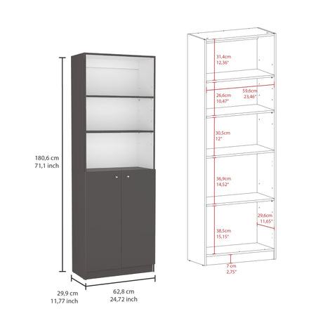 Estantería Home Plomo 62.8x180.6cm con Puertas y Cuatro Entrepaños - Bibliotecas y Estanterías | Bylmo