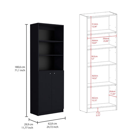Estantería Home Wengue 62.8x180.6cm con Puertas y Cuatro Entrepaños - Bibliotecas y Estanterías | Bylmo